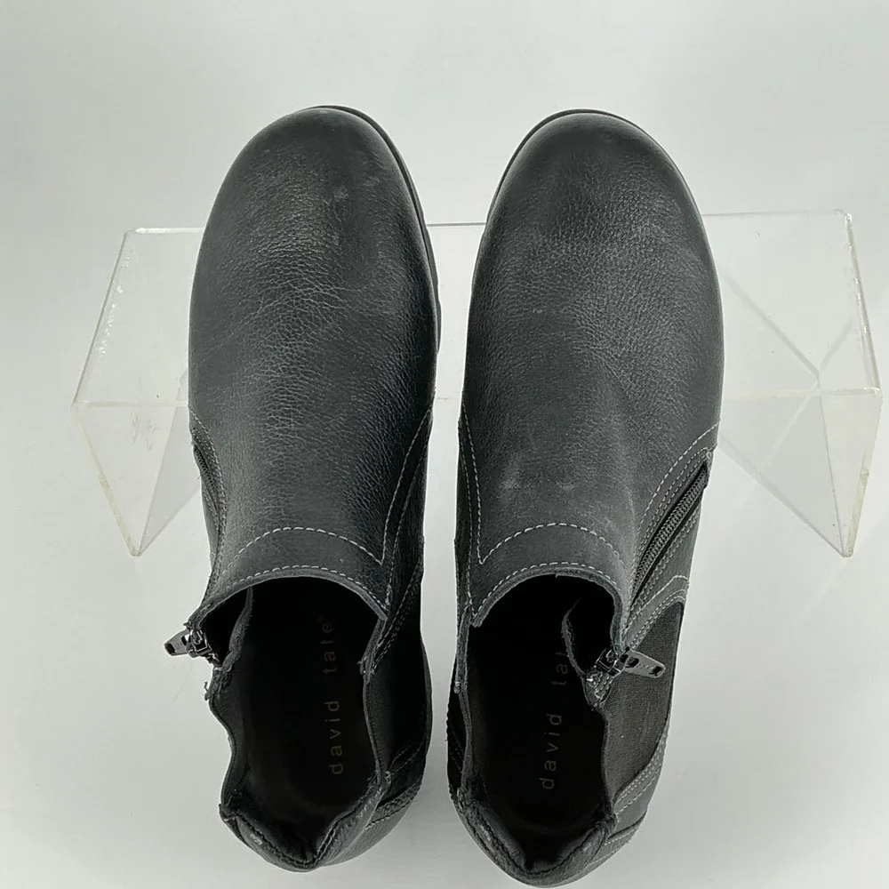 David Tate Size 7.5 Black Leather Ankle Bootie Side‎ Zip Boots Pia